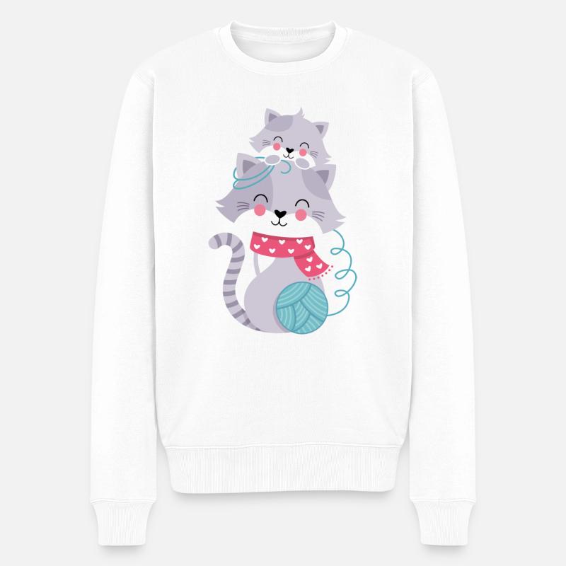 Katzen mit Wollknoll - Männer Premium Bio Pullover - Weiß