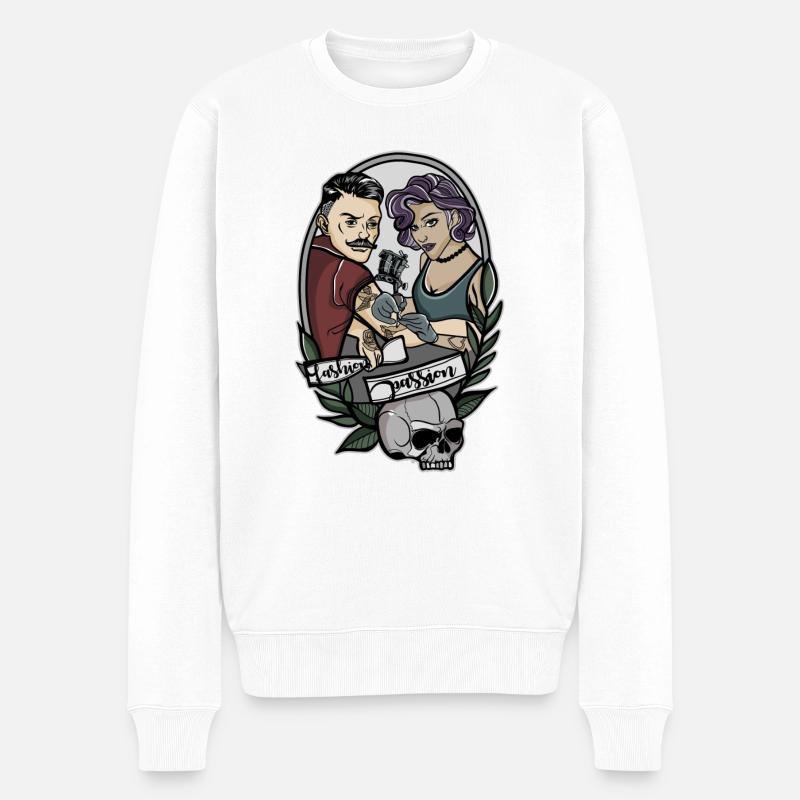 Oldschool Tattoo // Illustration - Männer Premium Bio Pullover - Weiß