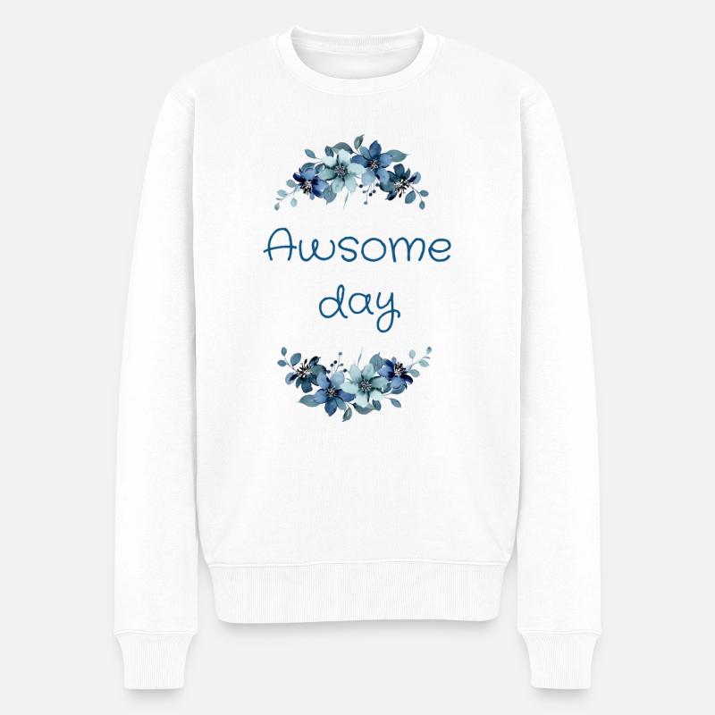 Journée géniale (fleurs bleues) - Pull Premium bio Homme - blanc