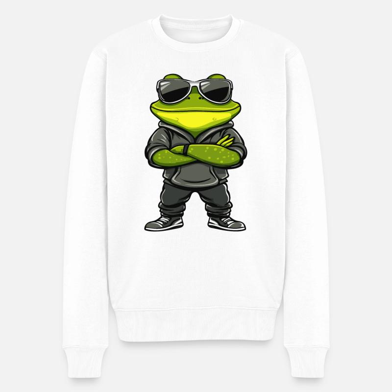 Frosch Comic Cool - Männer Premium Bio Pullover - Weiß