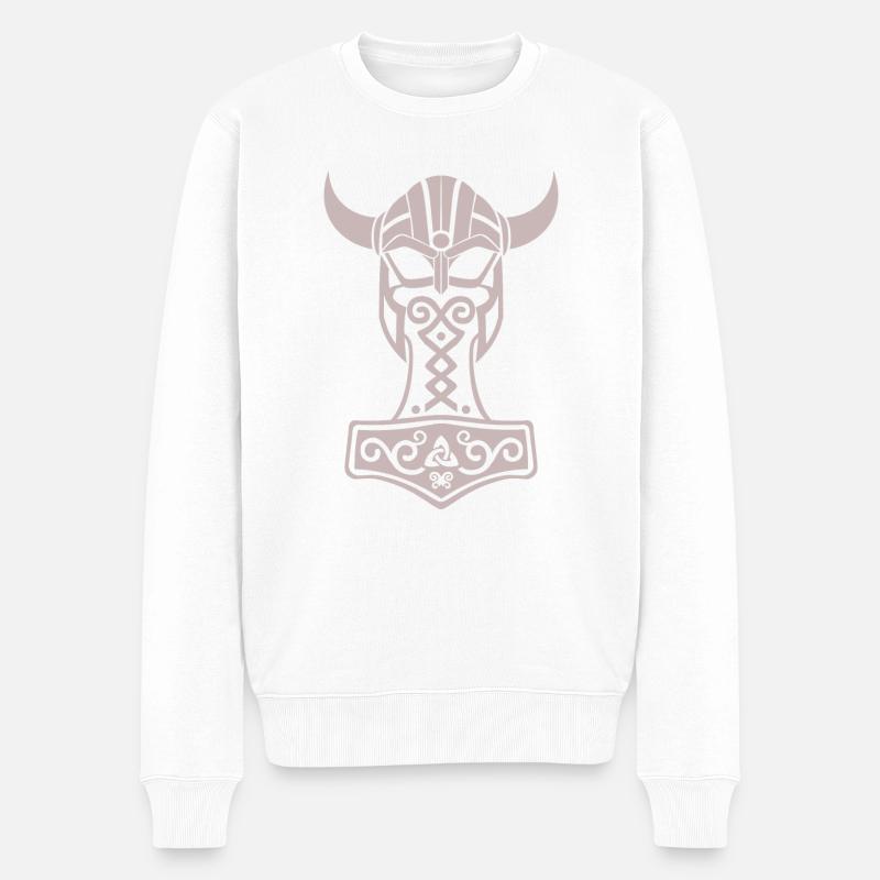 Mjölnir Viking Tribal – Thors Hammer - Männer Premium Bio Pullover - Weiß
