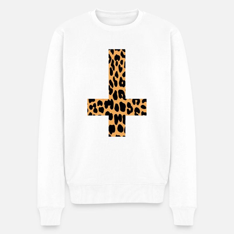 Leopard Inverted Cross - Männer Premium Bio Pullover - Weiß