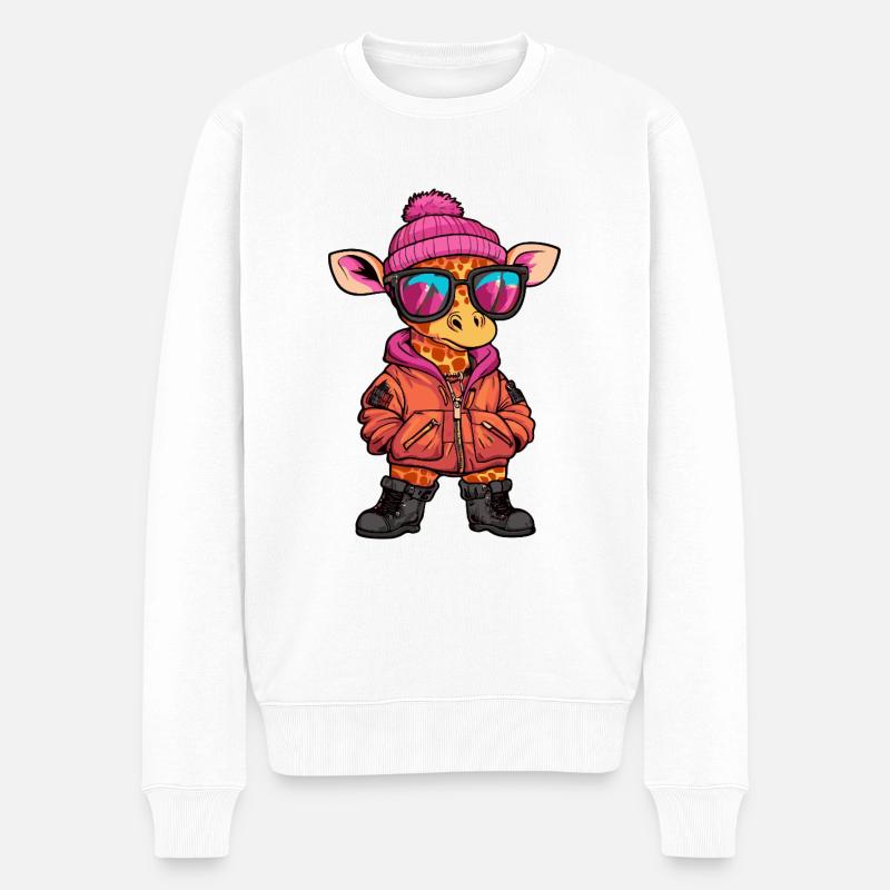 Girafe Bande Dessinée Cool - Pull Premium bio Homme - blanc