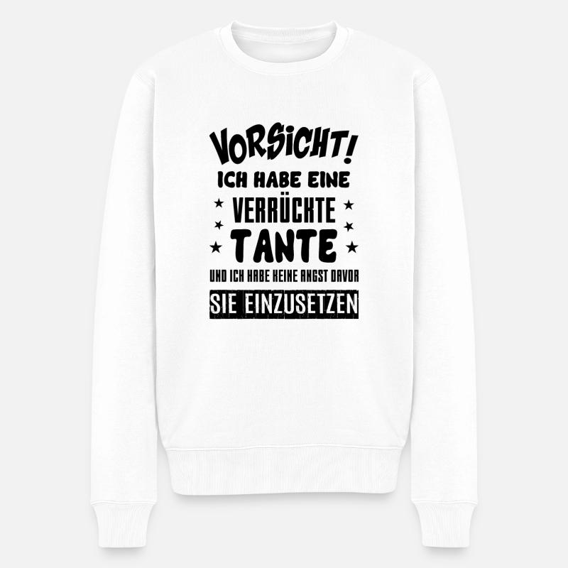 Verrückte Tante - Männer Premium Bio Pullover - Weiß