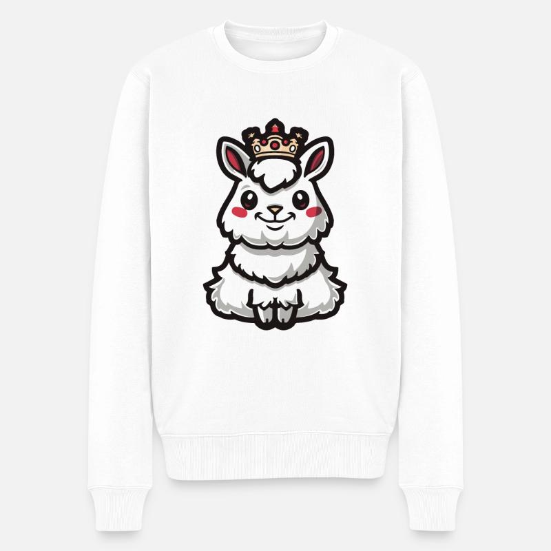 Alpaka Llama Comic Krone - Männer Premium Bio Pullover - Weiß