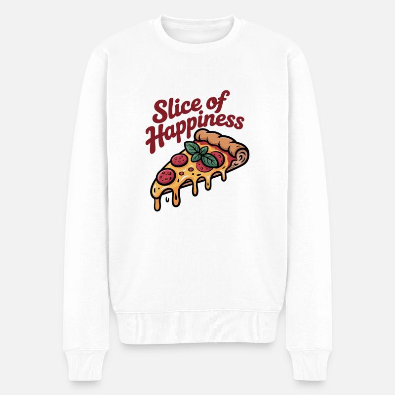 Slice of Happiness - Pizza - Männer Premium Bio Pullover - Weiß