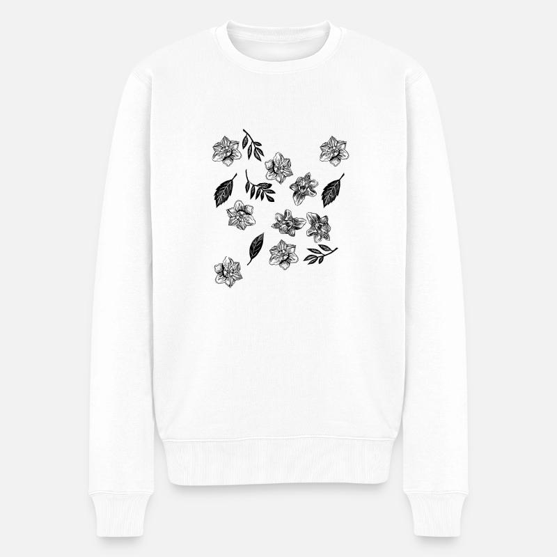Narzissen und Blätter - Männer Premium Bio Pullover - Weiß