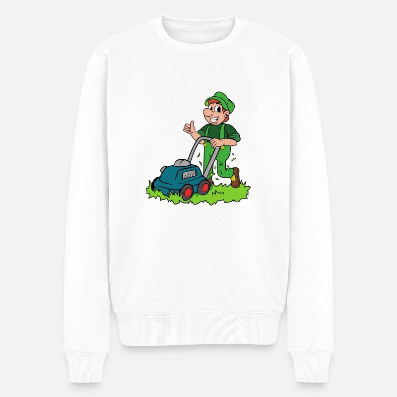 Jardinier avec tondeuse - Pull Premium bio Homme - blanc