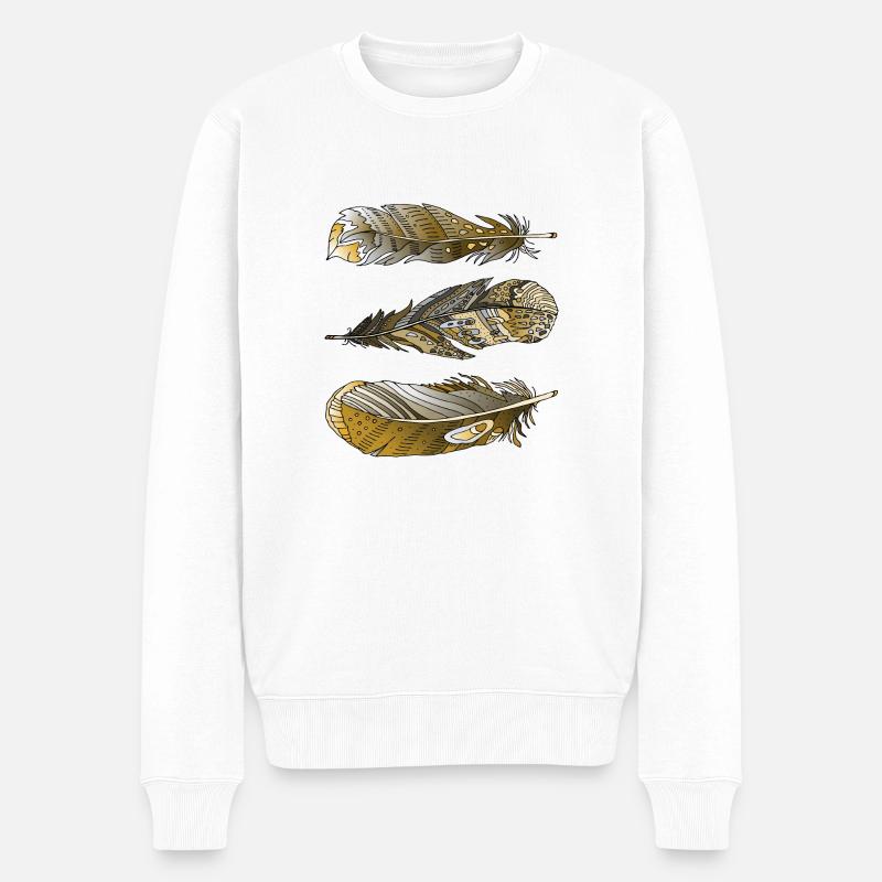 Bunte Federn - Männer Premium Bio Pullover - Weiß