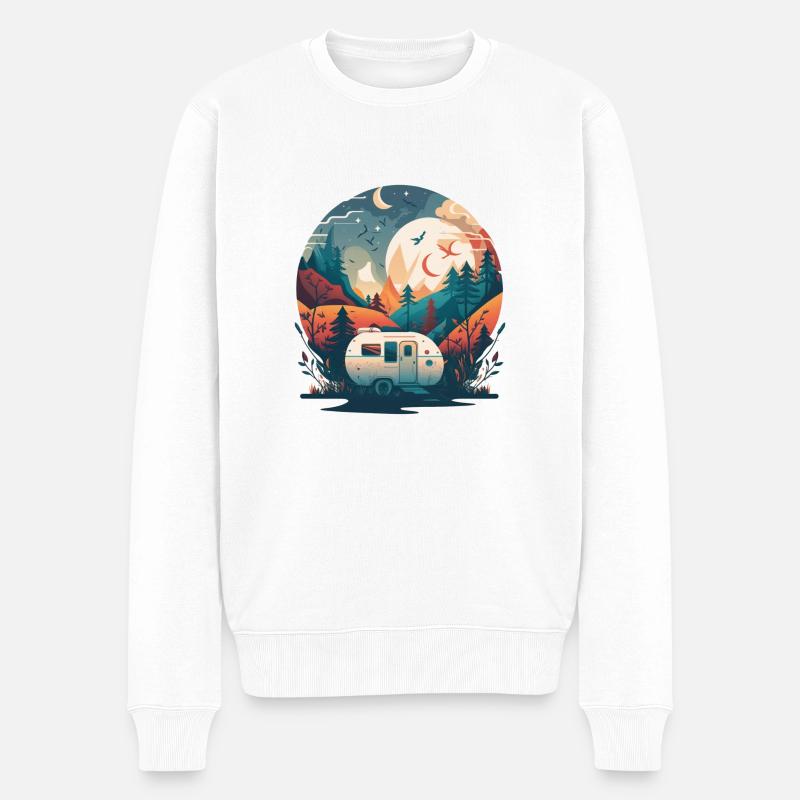 Caravanes,Campeurs dans les montagnes au clair de lune - Pull Premium bio Homme - blanc