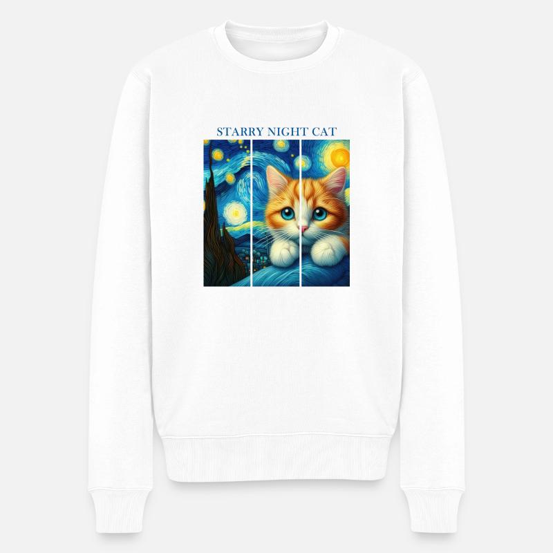 Chat de la nuit étoilée - Pull Premium bio Homme - blanc