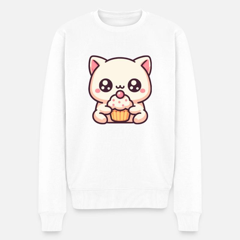 Süße Katze mit cupcake - Männer Premium Bio Pullover - Weiß