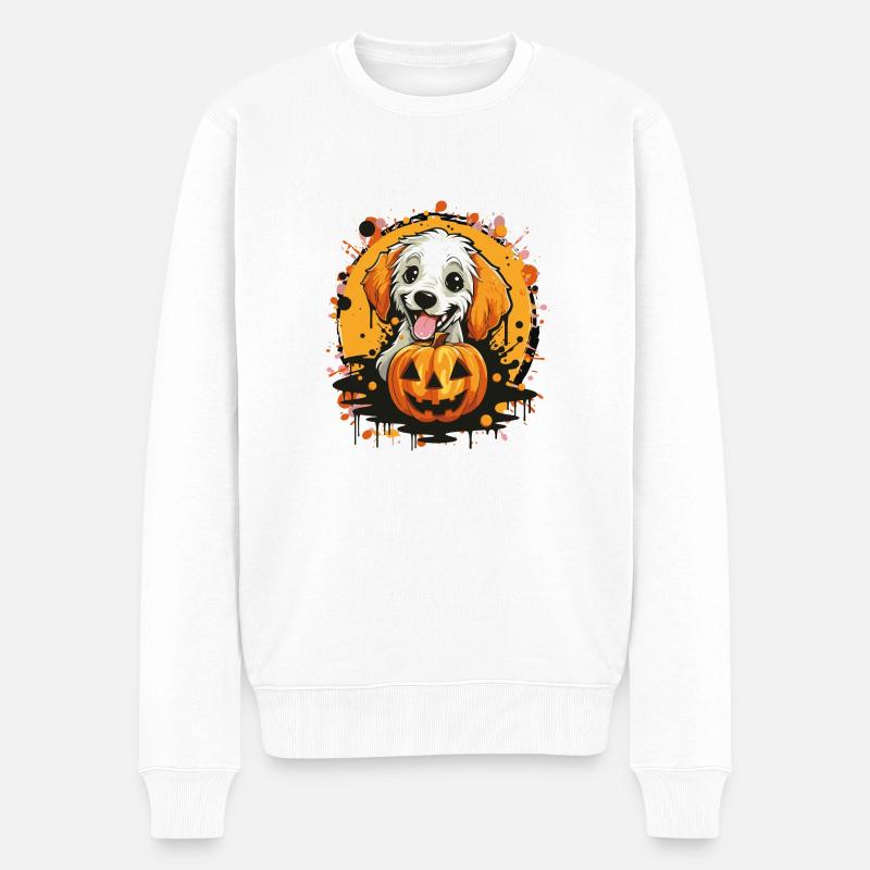 Chien Citrouille Halloween - Pull Premium bio Homme - blanc
