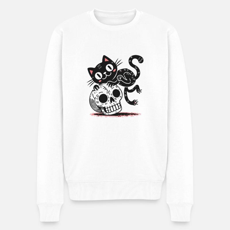 Chat noir et crâne - Pull Premium bio Homme - blanc
