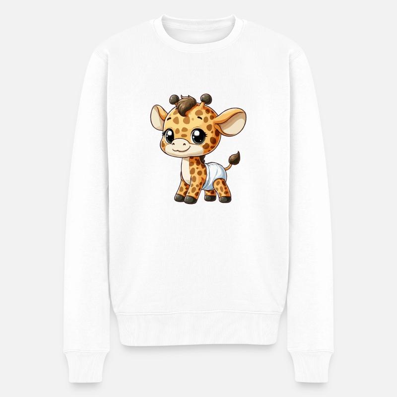 Baby-Giraffe mit Windel - Männer Premium Bio Pullover - Weiß