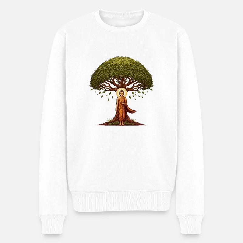 Bodhi-Baum - Männer Premium Bio Pullover - Weiß
