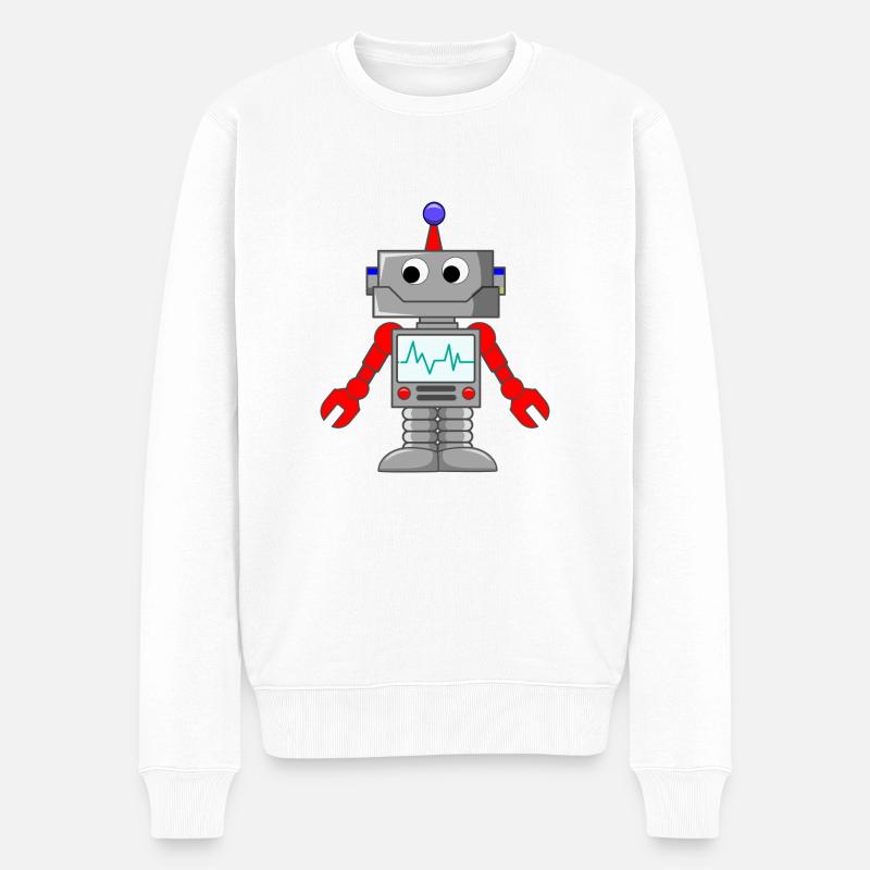 Roboter - Androide - Comic - Männer Premium Bio Pullover - Weiß