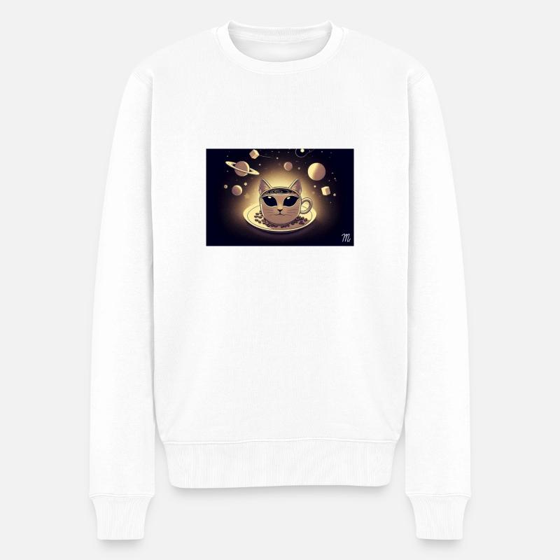 Space Cat Kaffee - Männer Premium Bio Pullover - Weiß