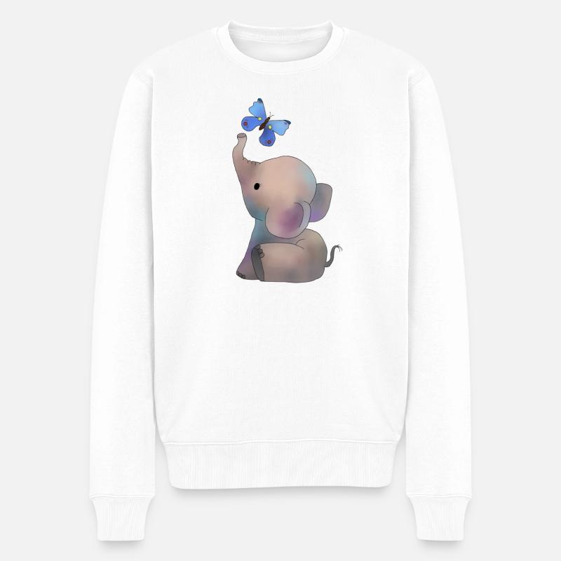 Elefant mit Schmetterling - Männer Premium Bio Pullover - Weiß