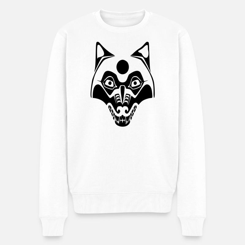 loup - masque-lune - Pull Premium bio Homme - blanc