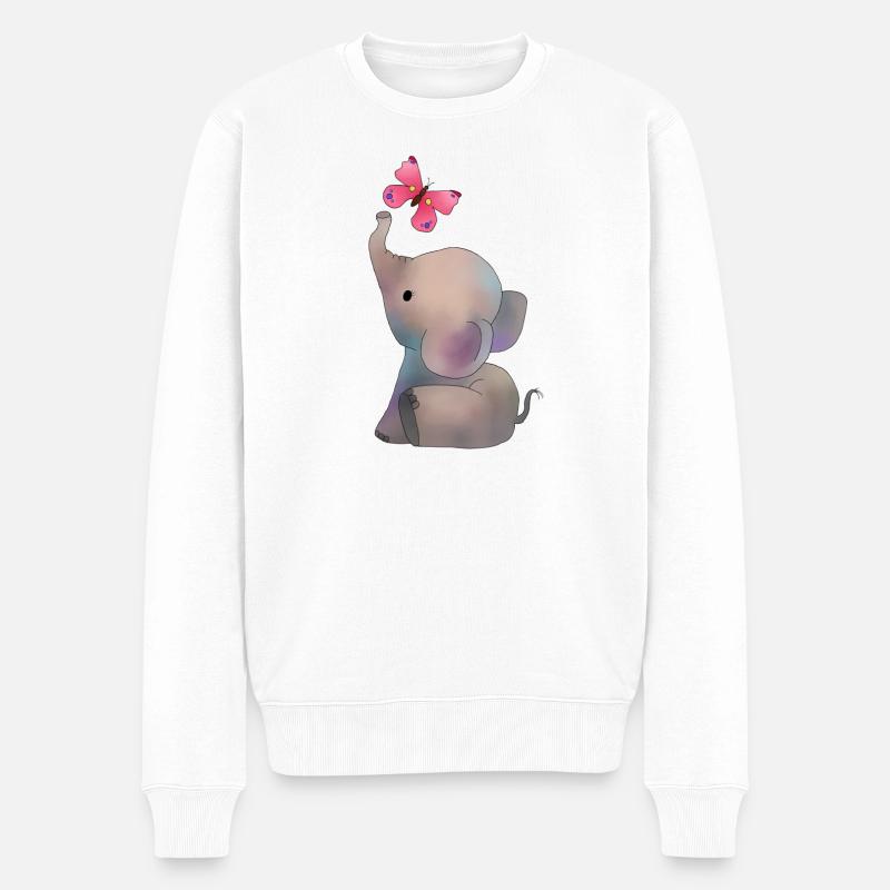 Elefant mit rosa Falter - Männer Premium Bio Pullover - Weiß