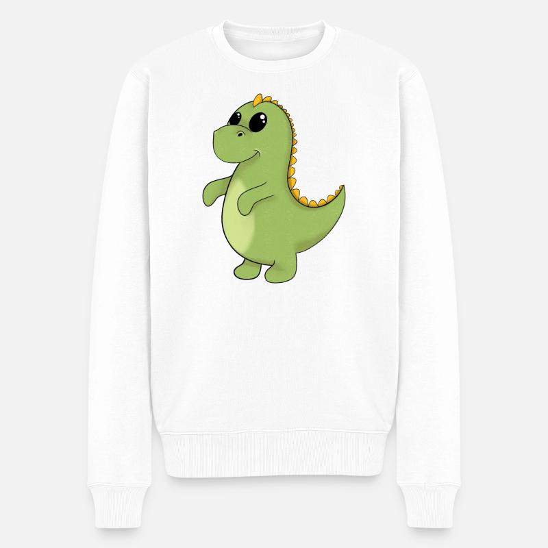 Fröhlicher GrünDino - Männer Premium Bio Pullover - Weiß