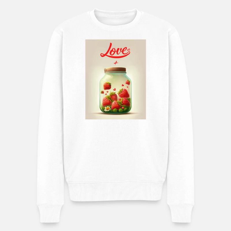 Erdbeeren im Liebesglas - Männer Premium Bio Pullover - Weiß