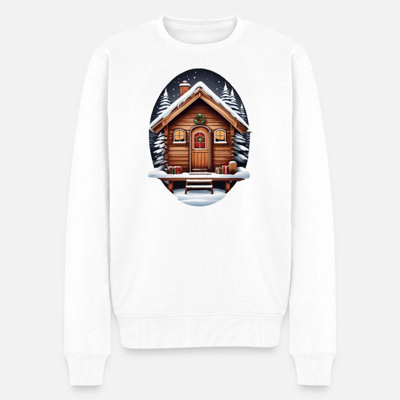 Holzhütte, Weihnachtshaus - Männer Premium Bio Pullover - Weiß