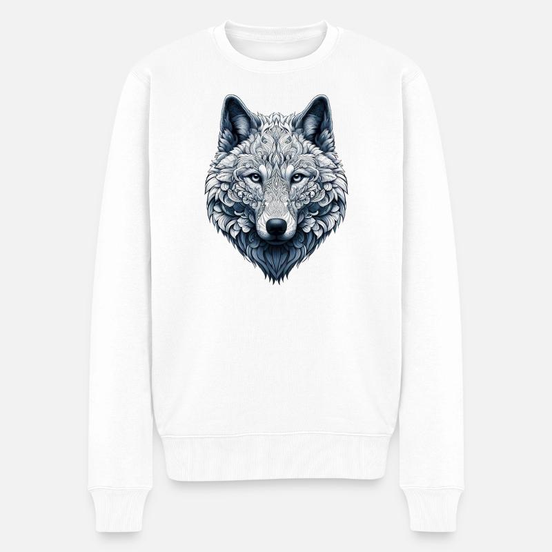 Wolf mit Mandalas verziert - Männer Premium Bio Pullover - Weiß