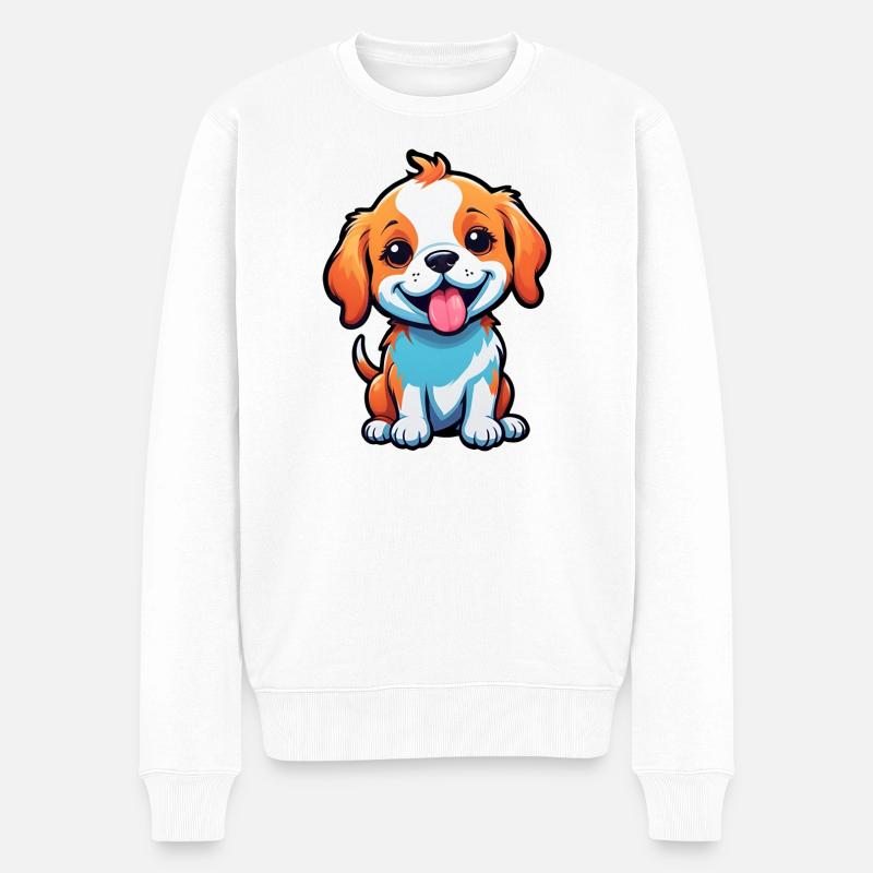 chiot de dessin animé heureux mignon - Pull Premium bio Homme - blanc