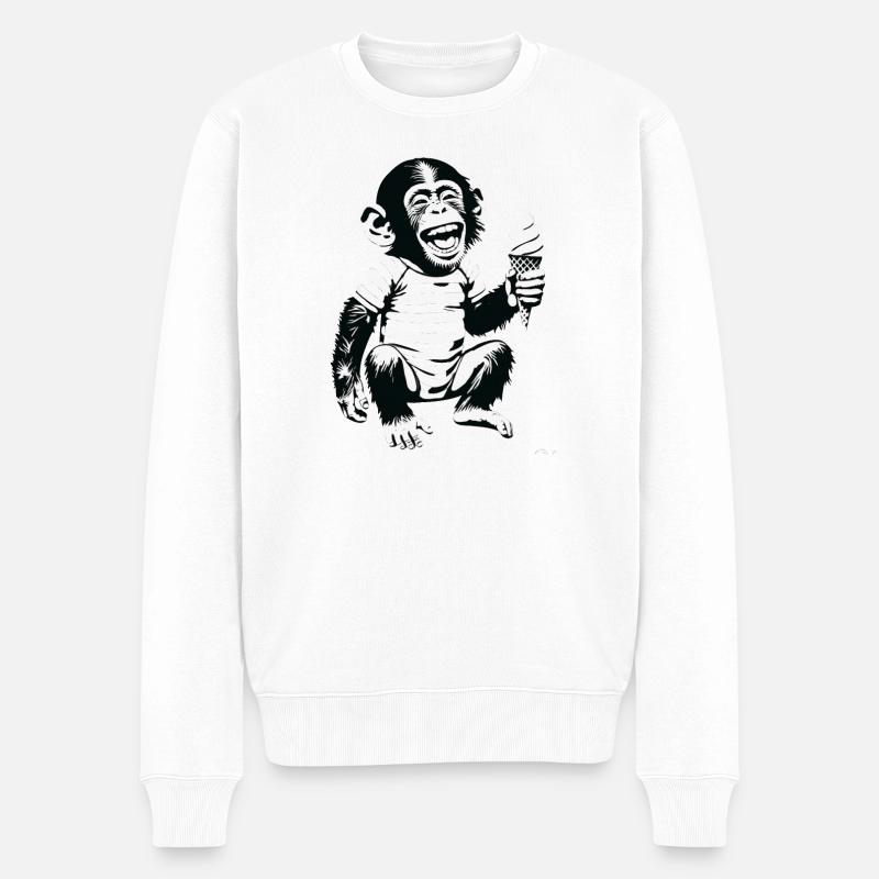 Verspielter Affe mit Eiscreme-Design - Männer Premium Bio Pullover - Weiß