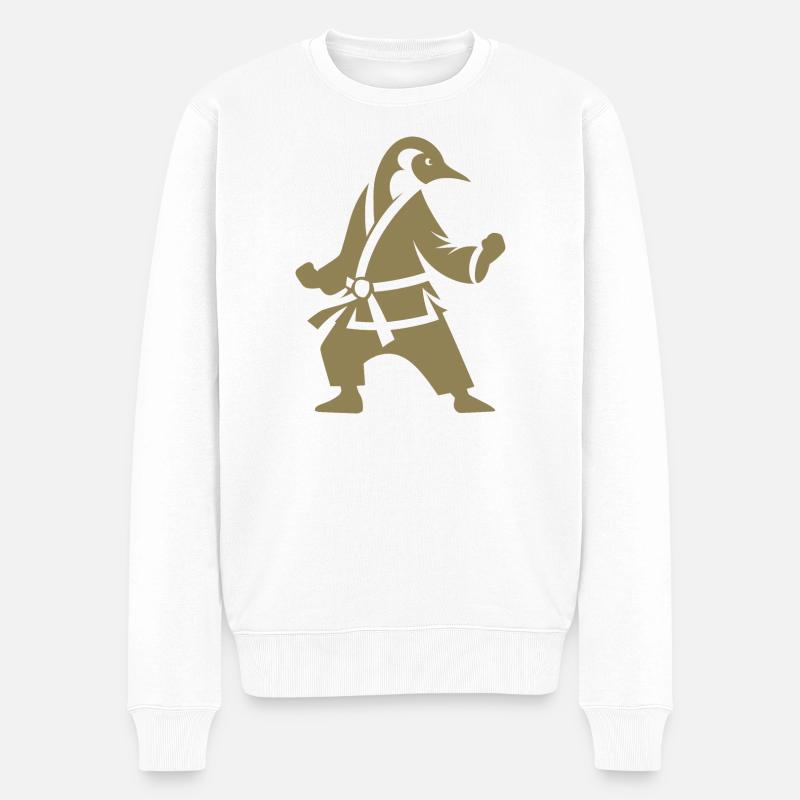 Pinguin Karate Kampfkunst Silhouette - Männer Premium Bio Pullover - Weiß