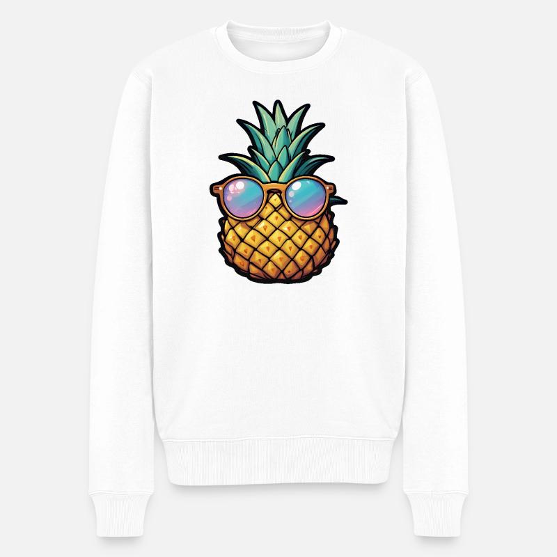 Tropische Ananas mit Sonnenbrille - Männer Premium Bio Pullover - Weiß
