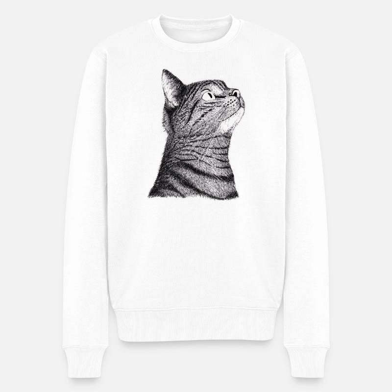 Katze - Männer Premium Bio Pullover - Weiß