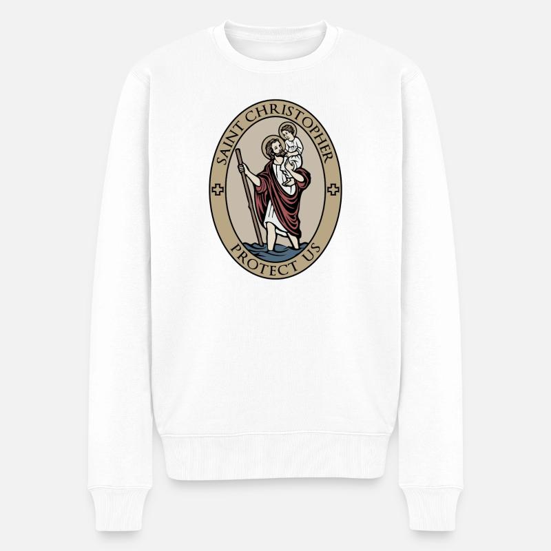 Heiliger Christophorus, Träger Christi - Männer Premium Bio Pullover - Weiß