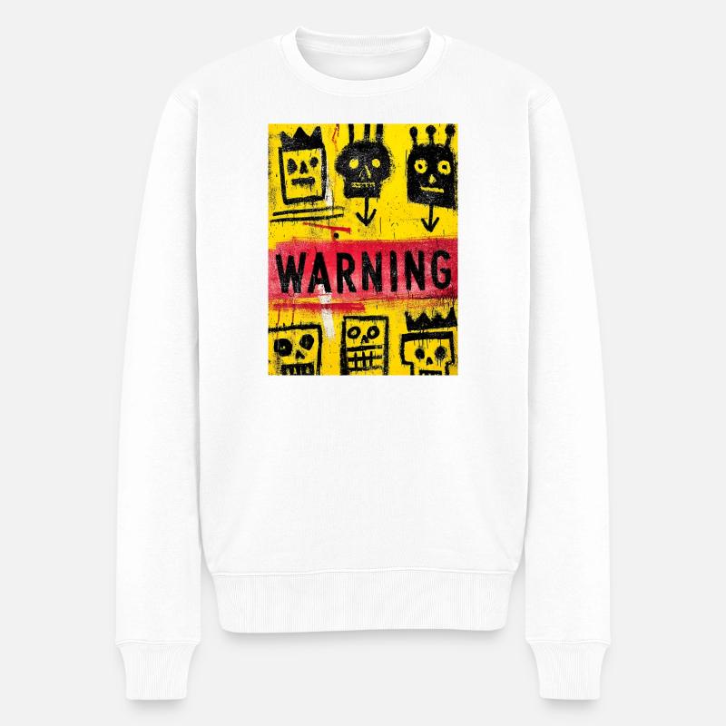 Expressionist Skull Art with Warning Message - Pull Premium bio Homme - blanc
