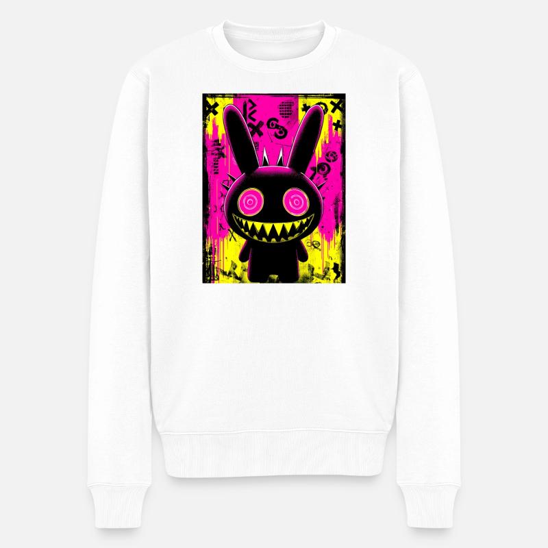 Lapin grimé néon rétro - Pull Premium bio Homme - blanc