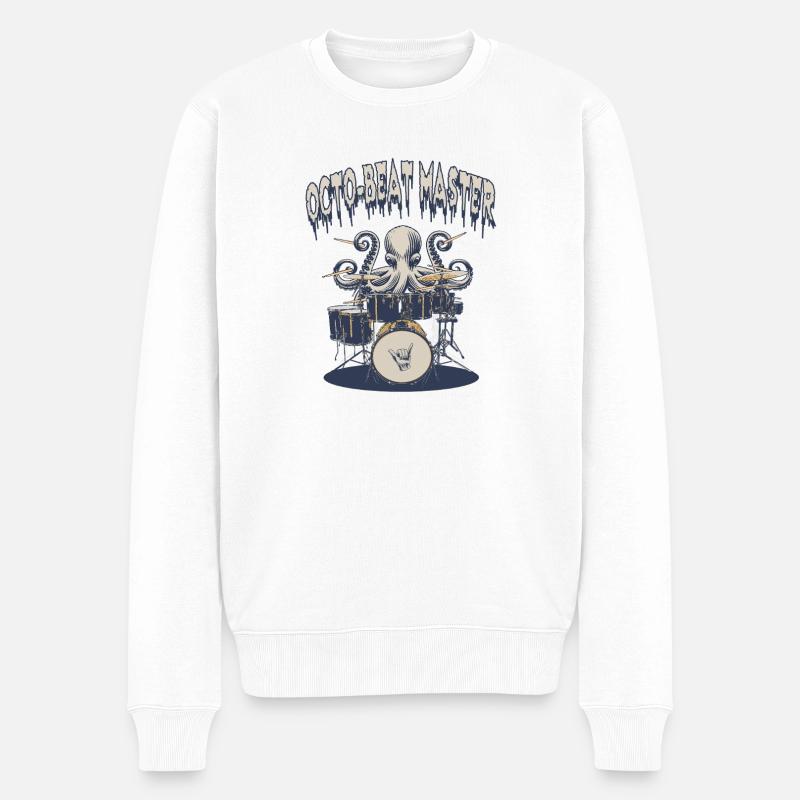 Oktopus Beat Meister Drummer - Männer Premium Bio Pullover - Weiß