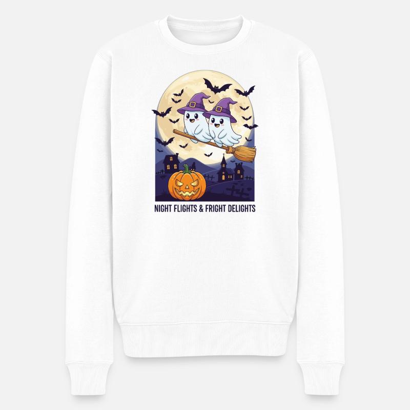Night Flights & Fright Delights - Männer Premium Bio Pullover - Weiß