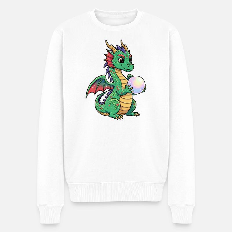 Kleiner Drache mit Ball - Männer Premium Bio Pullover - Weiß