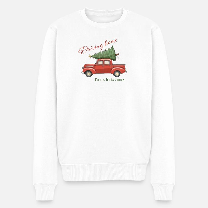 Vintage Driving Home for christmas  - Männer Premium Bio Pullover - Weiß