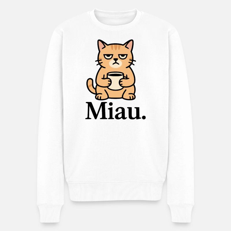 Miau Morgenmuffel - Männer Premium Bio Pullover - Weiß