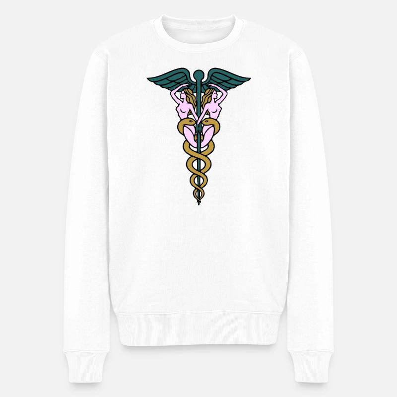 Caduceus Doppel Damen - Männer Premium Bio Pullover - Weiß