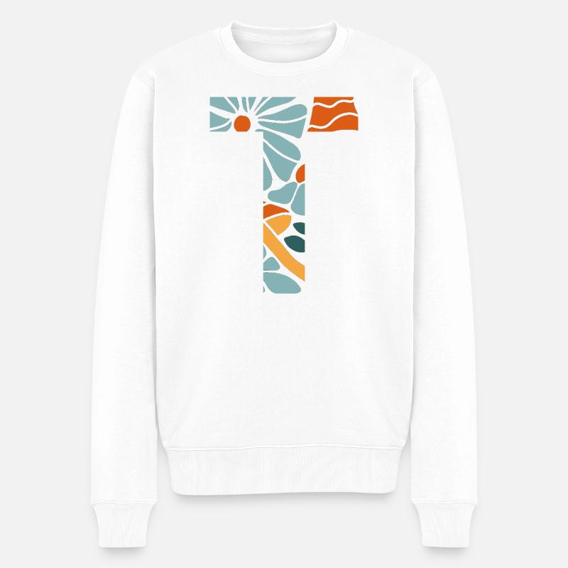 Lettre t fleurs groovy idée cadeau  - Pull Premium bio Homme - blanc
