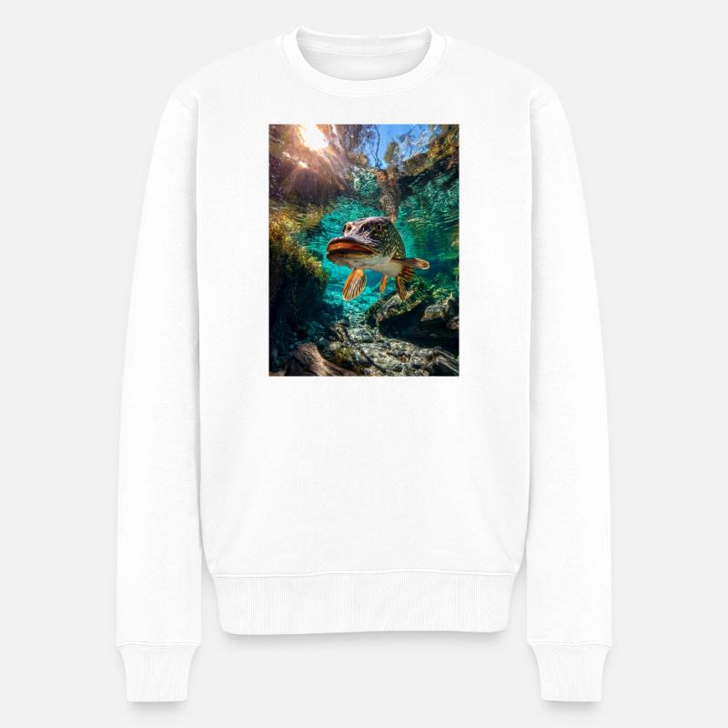 Brochet en eau claire - Pull Premium bio Homme - blanc