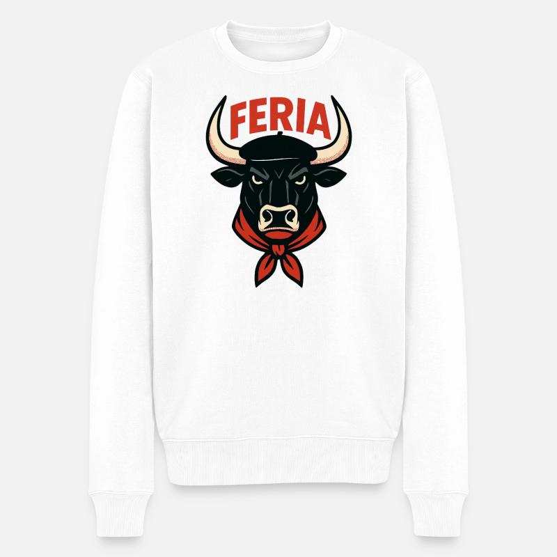 Feria – Baskenland – Stier - Männer Premium Bio Pullover - Weiß