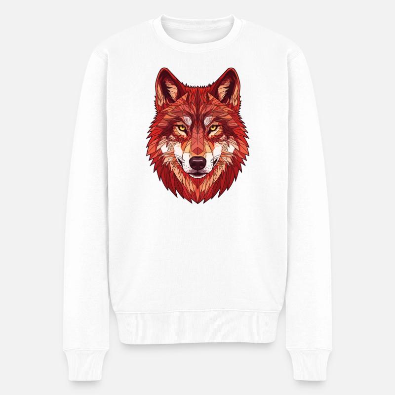 Geometrischer roter Wolf - Männer Premium Bio Pullover - Weiß