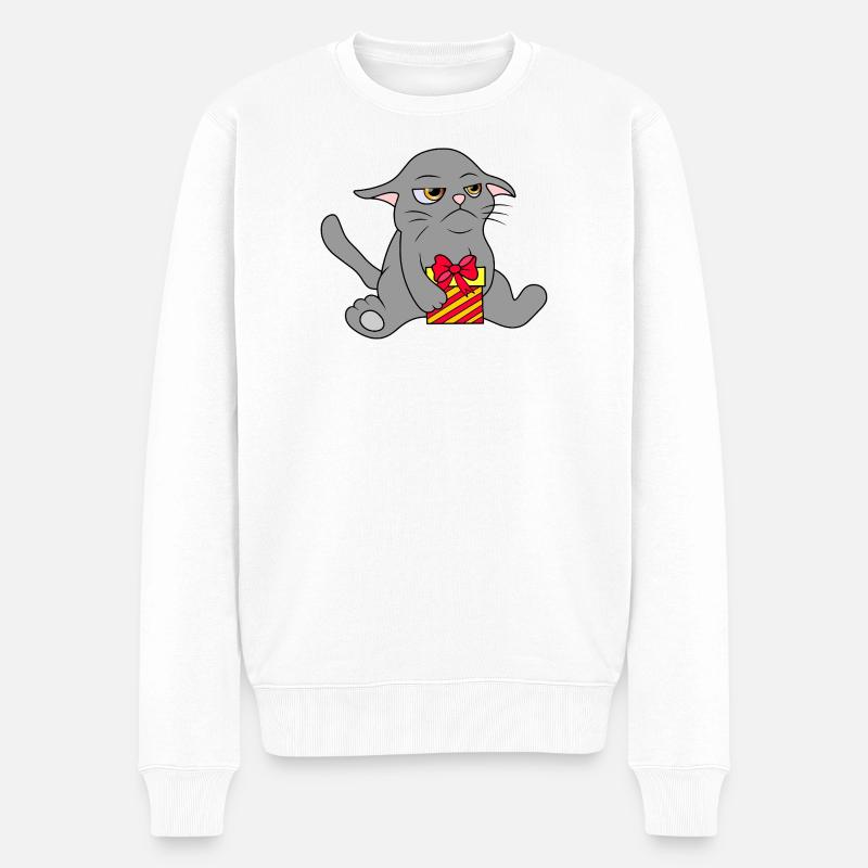 Grimmige Katze mit Geschenk - Männer Premium Bio Pullover - Weiß