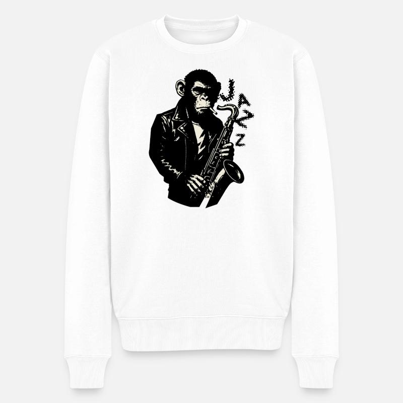 Noir Jazz Monkey Sax - Pull Premium bio Homme - blanc
