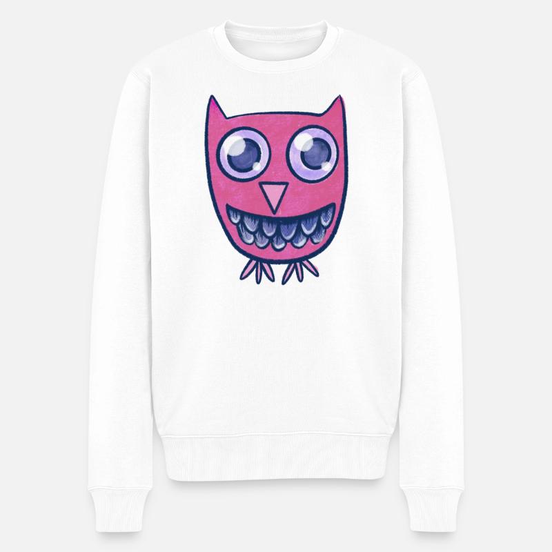 Dessin animé de la chouette rose - Pull Premium bio Homme - blanc